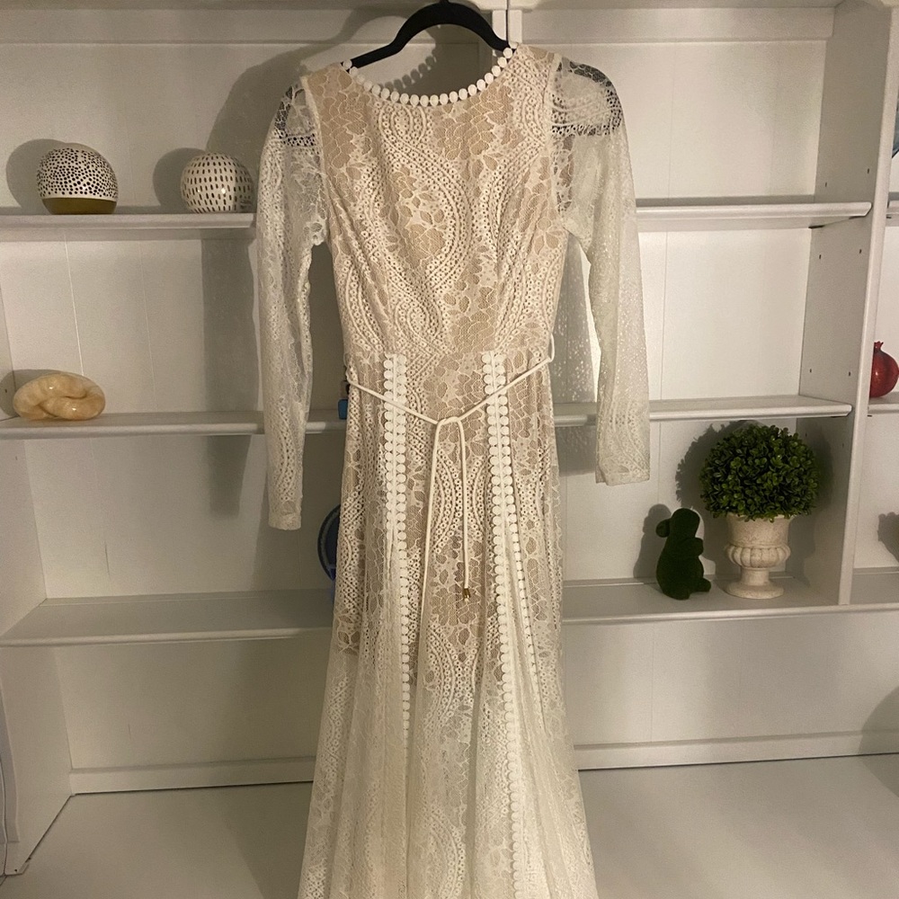 Hello Molly Dress, white boho maxi dress, small, new with tags
